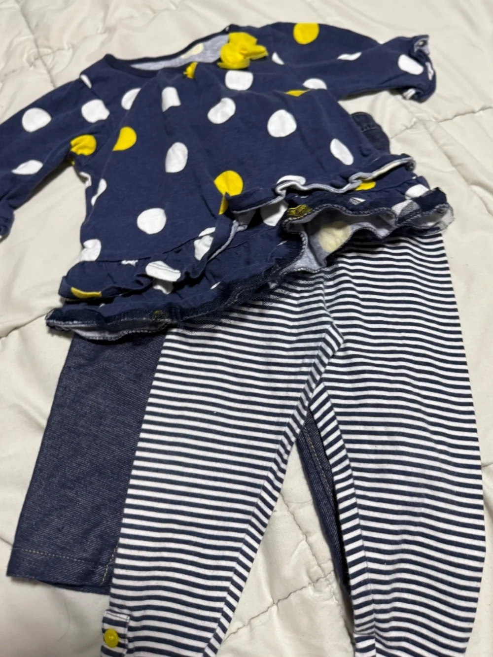 Carter's Girls 12 Months 3-Piece Pants Set Navy Polka Dot Long Sleeve Top